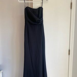 Full Length, black Windsor strapless prom dress with slit